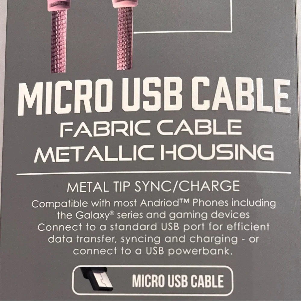 NWT- By Tech- Rapid Charging Micro USB Cable 6ft- Pink Android Compatible
